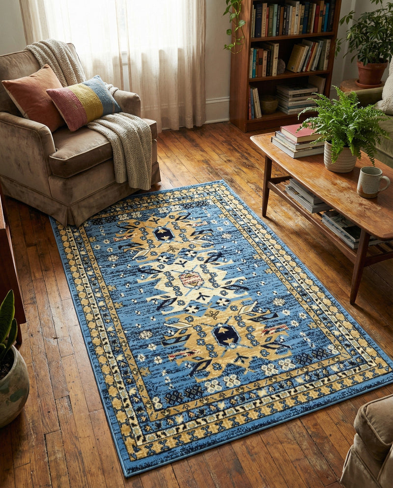 Tabriz Tapestries Collection Area Rug - Azerbaijan (Light Blue) Rectangle Light Blue  lifestyle 8
