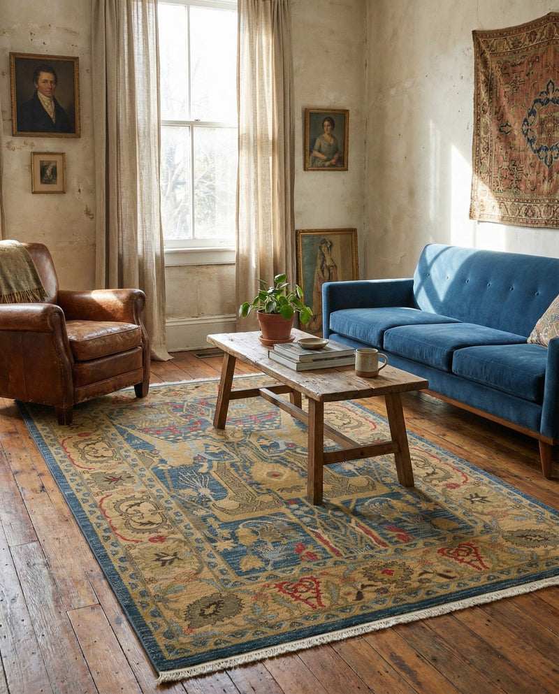 Persian Elegance Collection Area Rug -  Khorramabad Rectangle Navy Blue  lifestyle 17