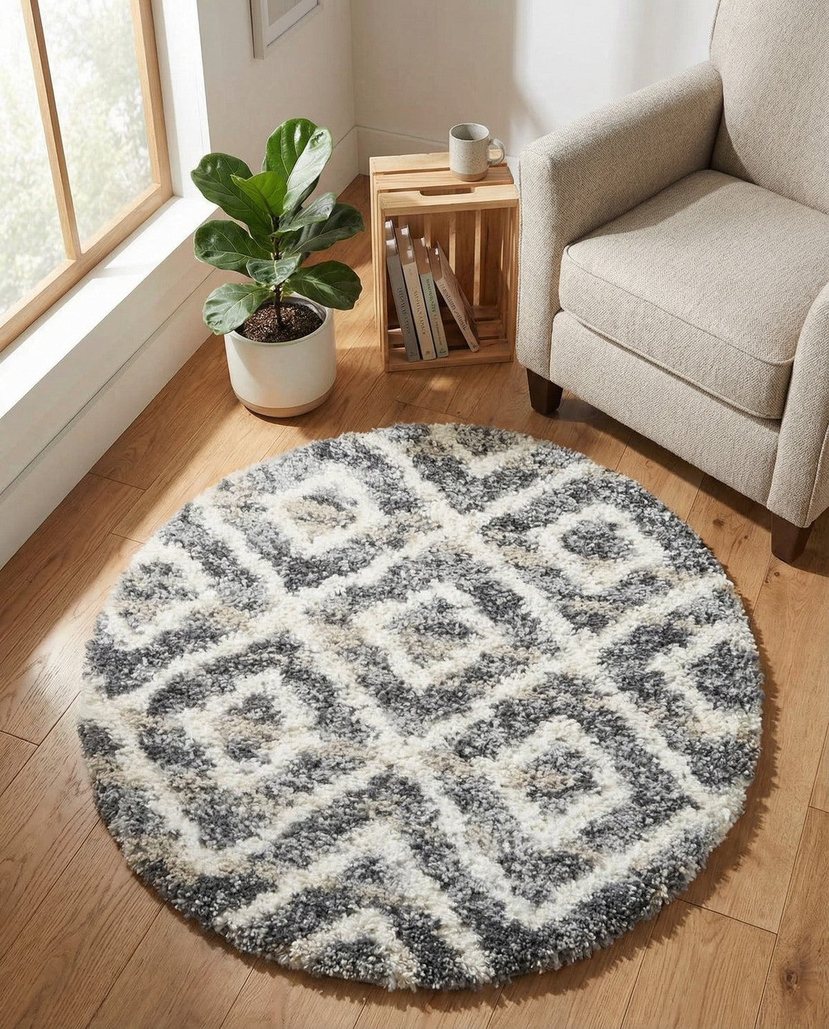 Cozy Cove Shag Collection Area Rug -  Dunes Round Gray  lifestyle 159