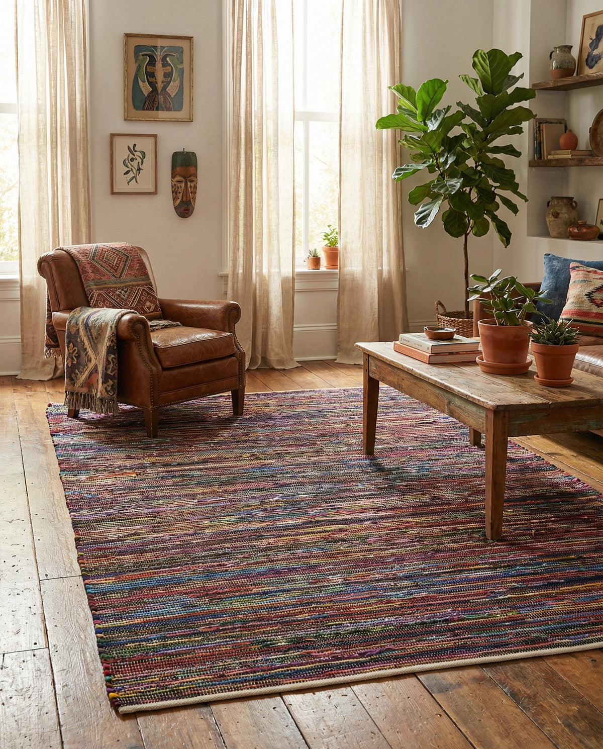 Thar Cotton Collection Area Rug - Alleppey Rectangle Multi Black  lifestyle 11