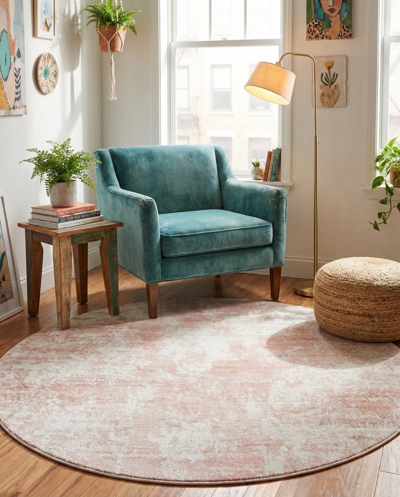 Luminara Sands Collection Area Rug - Elysium (Carnation Pink) Round Carnation Pink  lifestyle 81