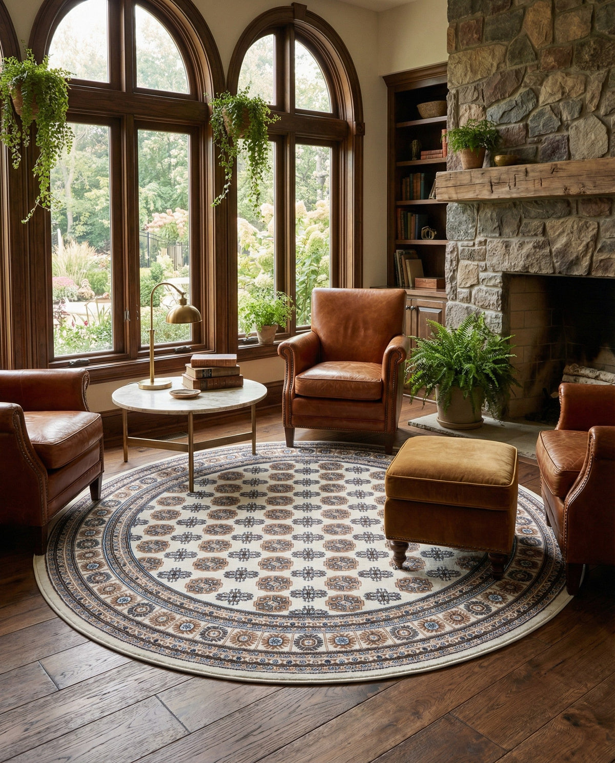 Samarkand Elegance Collection Area Rug -  Margilan (Ivory) Round Ivory  lifestyle 81