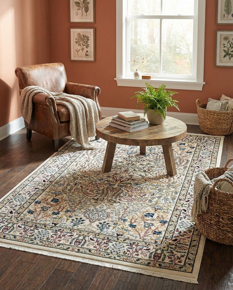 Persian Elegance Collection Area Rug -  Kerman (Ivory) Rectangle Ivory  lifestyle 11