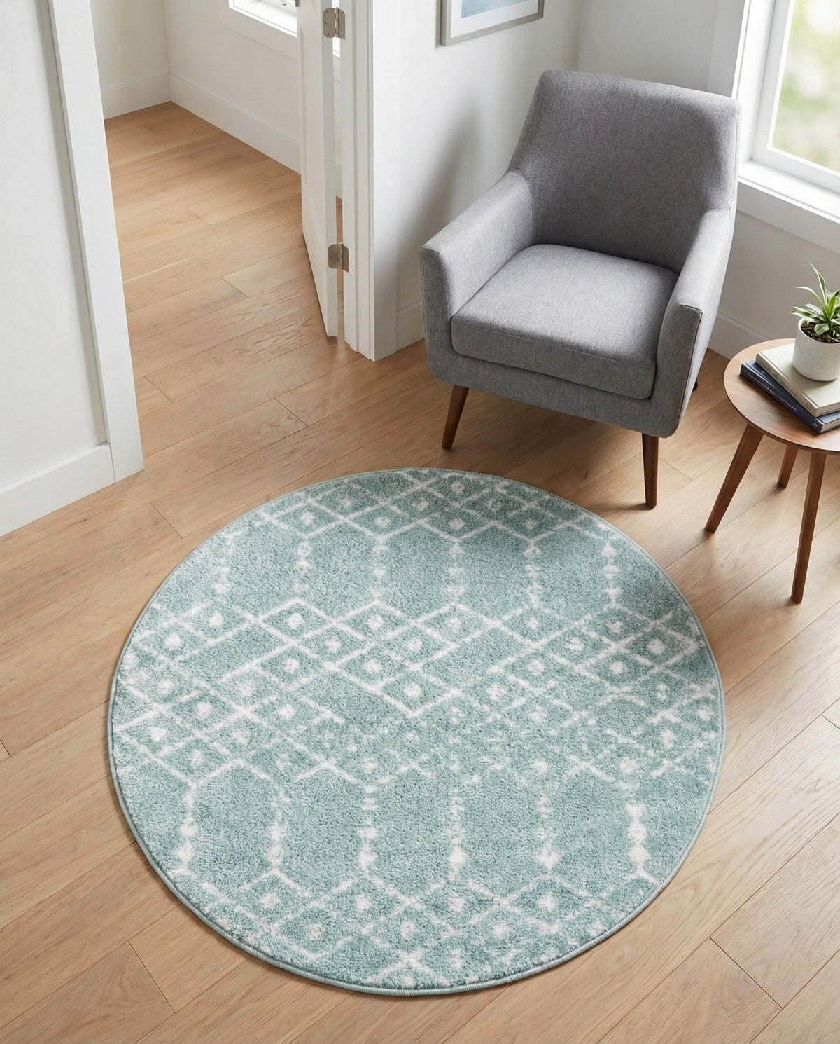 Marrakesh Lattice Collection Area Rug - Casablanca (Aqua) Round Aqua  lifestyle 109