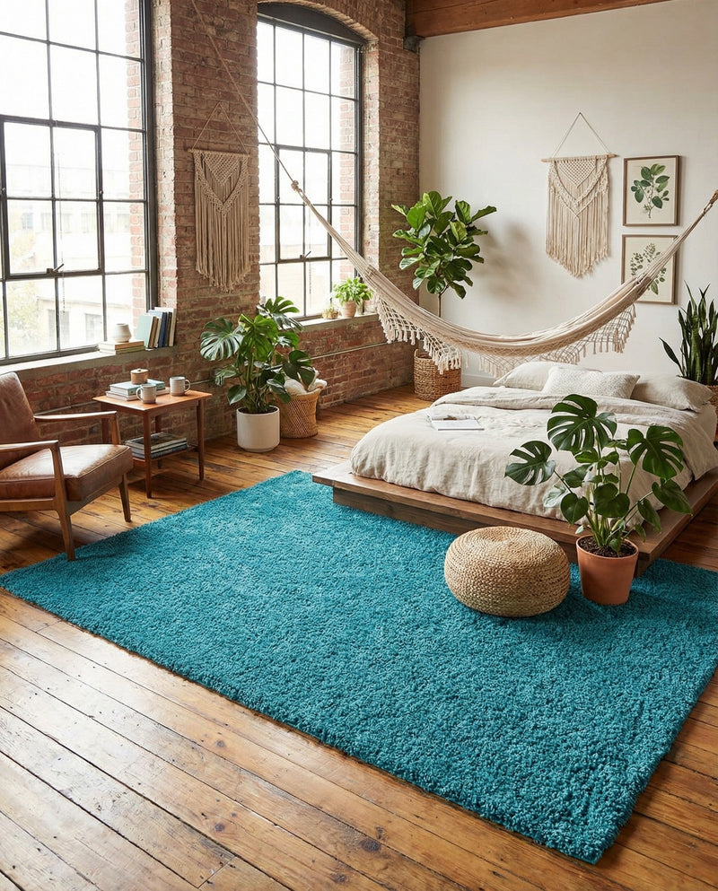 Plush Oasis Collection Area Rug - Serenity (Deep Aqua Blue) Rectangle Deep Aqua Blue  lifestyle 27