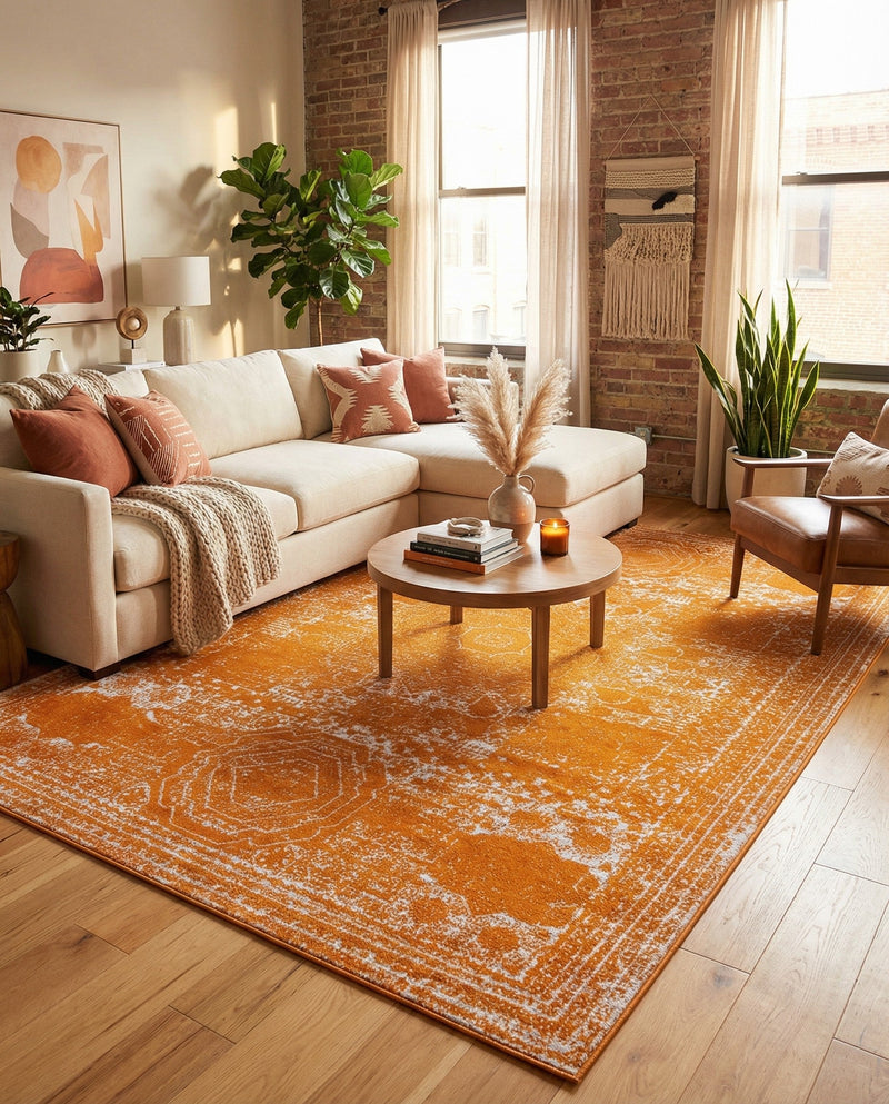 Dover Terrace Collection Area Rug -  Lagoon (Orange) Rectangle Orange  lifestyle 23