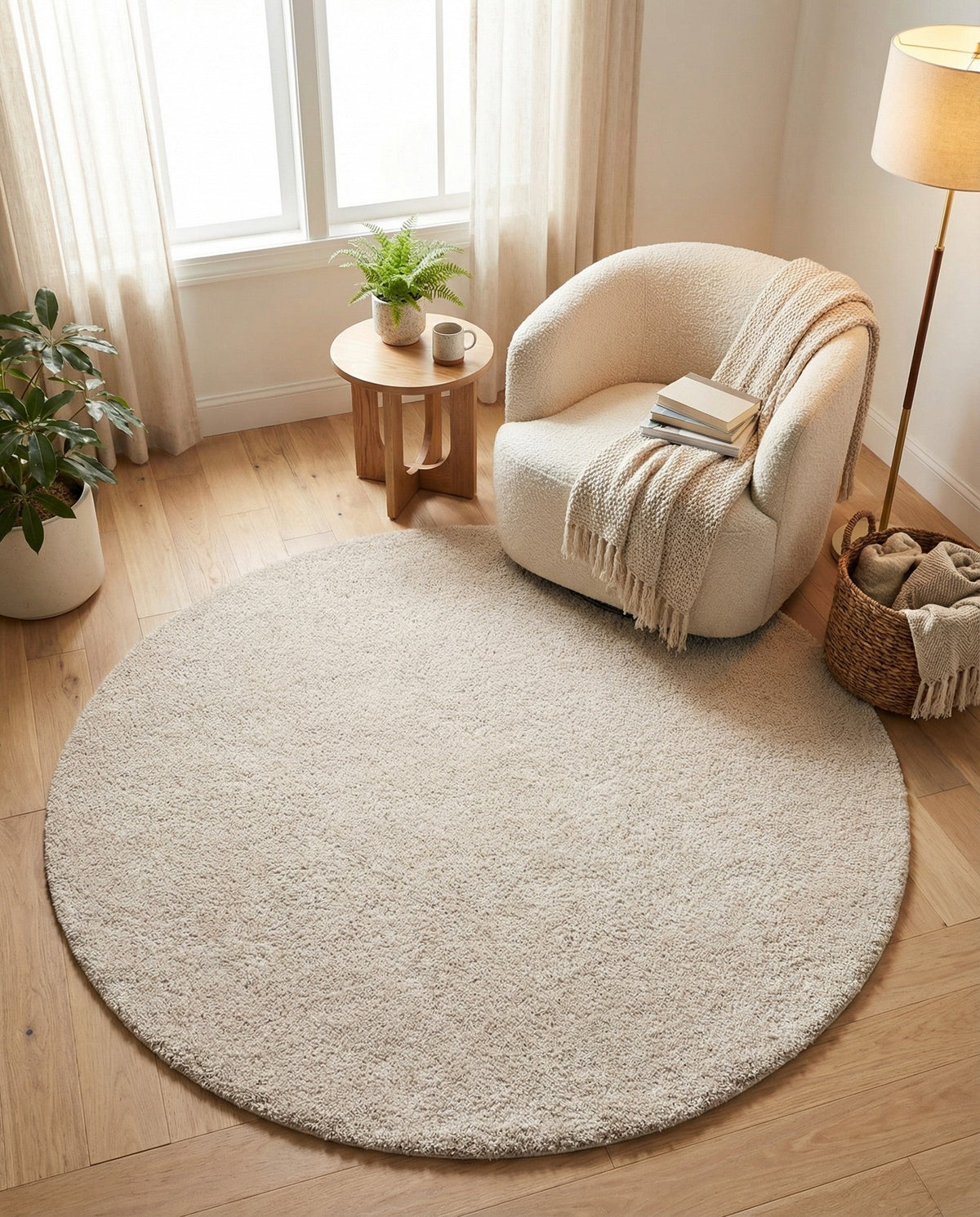 Cozy Comfort Shag Collection Area Rug - Haven (Oatmeal Beige) Round Oatmeal Beige  lifestyle 103