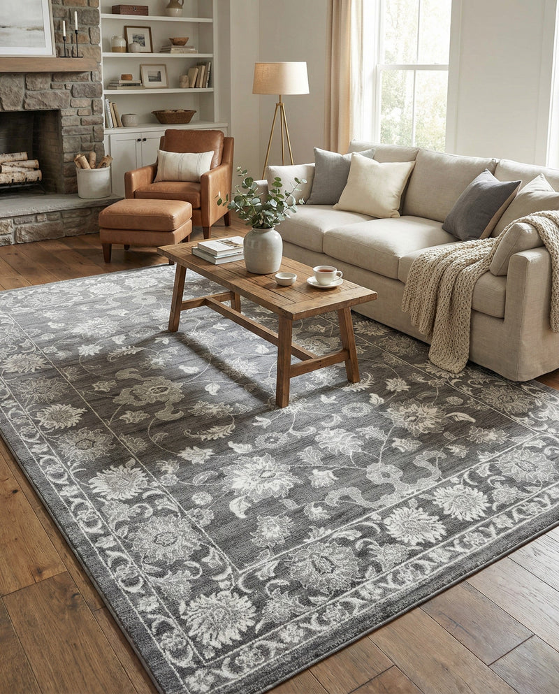 Charleston Elegance Collection Area Rug -  Seaport (Gray) Rectangle Gray  lifestyle 19