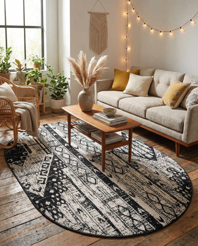 Cascade Range Collection Area Rug - Hood (Black and White) Oval Black and White  lifestyle 73