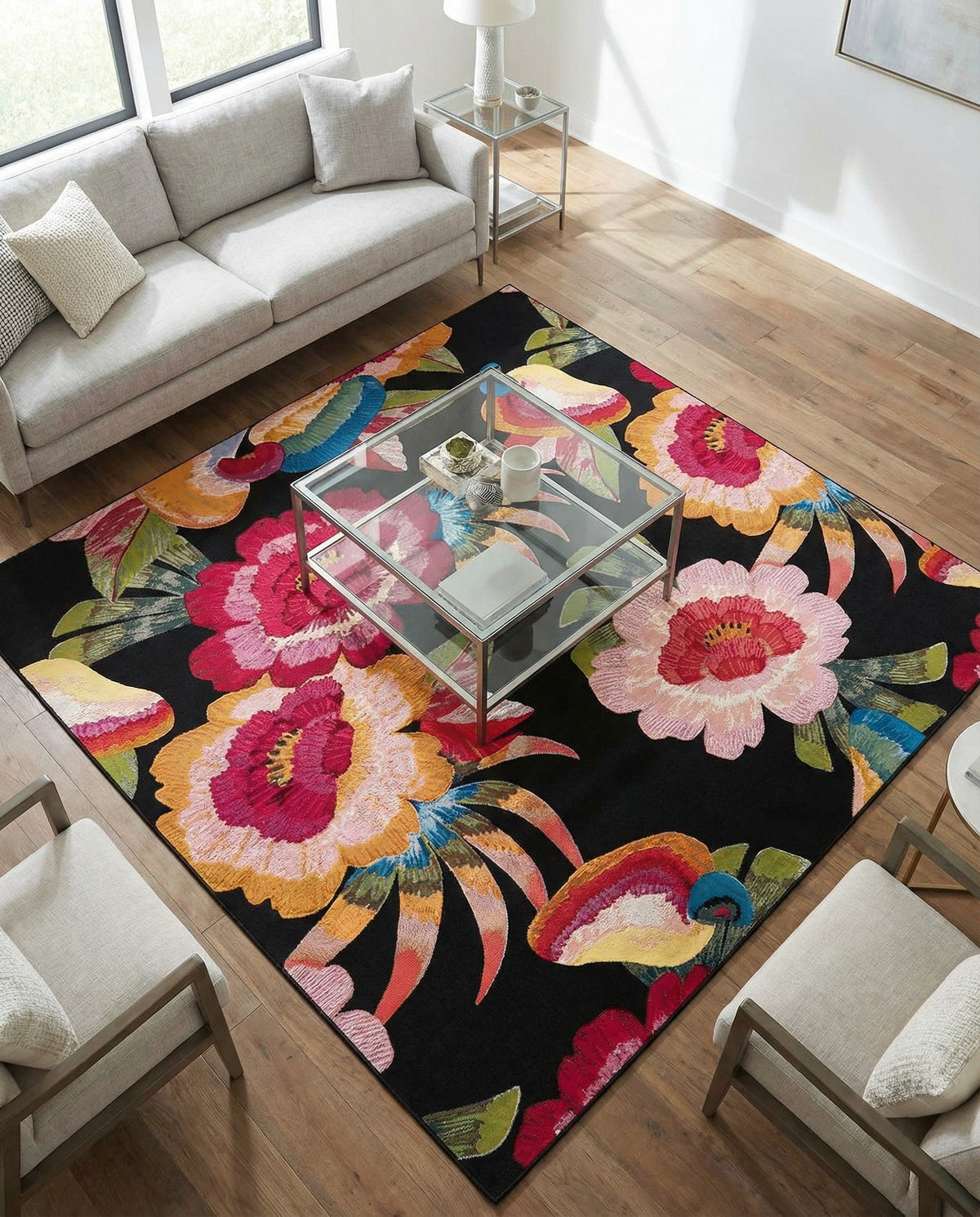 Seaside Blooms Collection Area Rug -  Versailles Square Multi  lifestyle 116