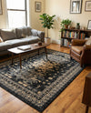 Tabriz Tapestries Collection Area Rug - Azerbaijan (Black) Rectangle Black  lifestyle 7