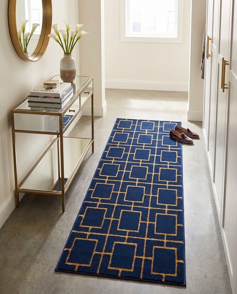 Hollywood Luxe Collection Area Rug -  Beverly (Navy Blue Gold) Runner Navy Blue Gold  lifestyle 29