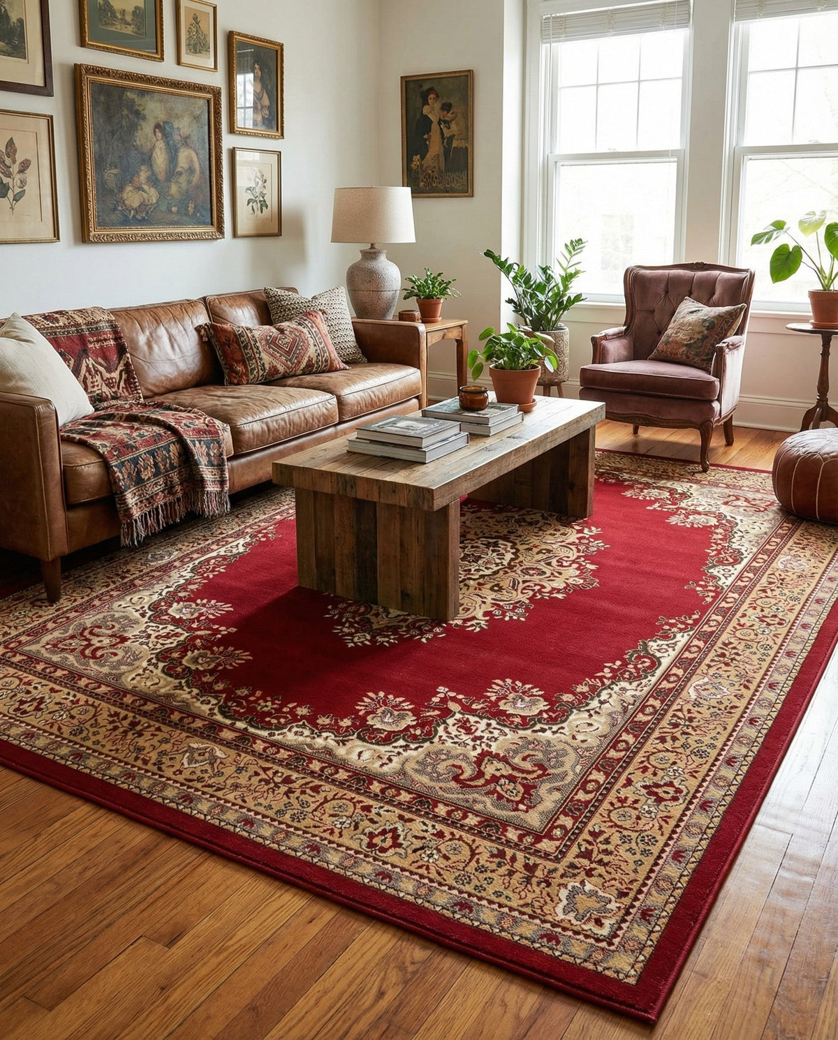 Tabriz Tapestry Collection Area Rug - Azerbaijan (Burgundy) Rectangle Burgundy  lifestyle 8
