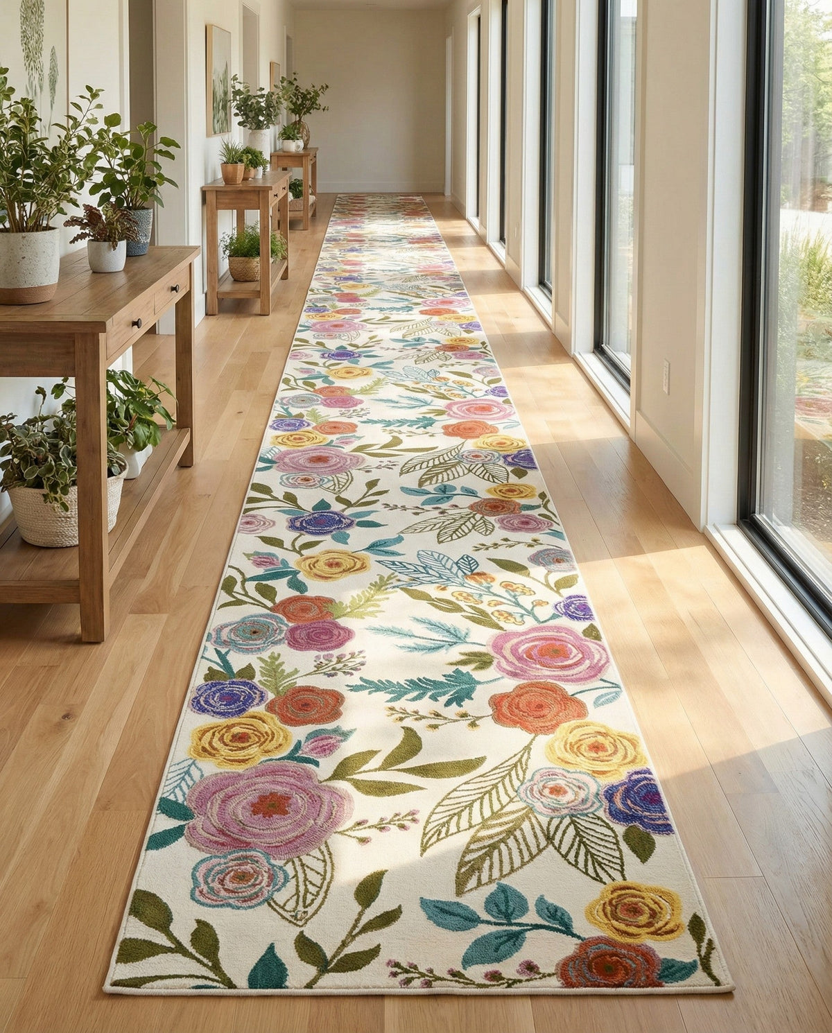 Meadow Breeze Collection Area Rug -  Petal Runner Ivory  lifestyle 89