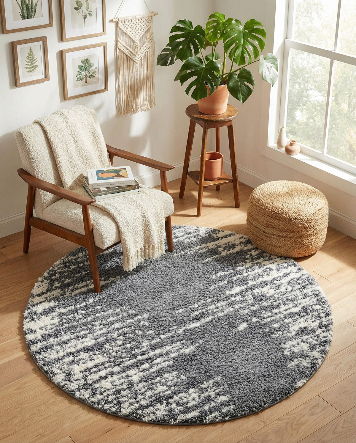 Tranquil Tides Shag Collection Area Rug - Marina Round Gray  lifestyle 187