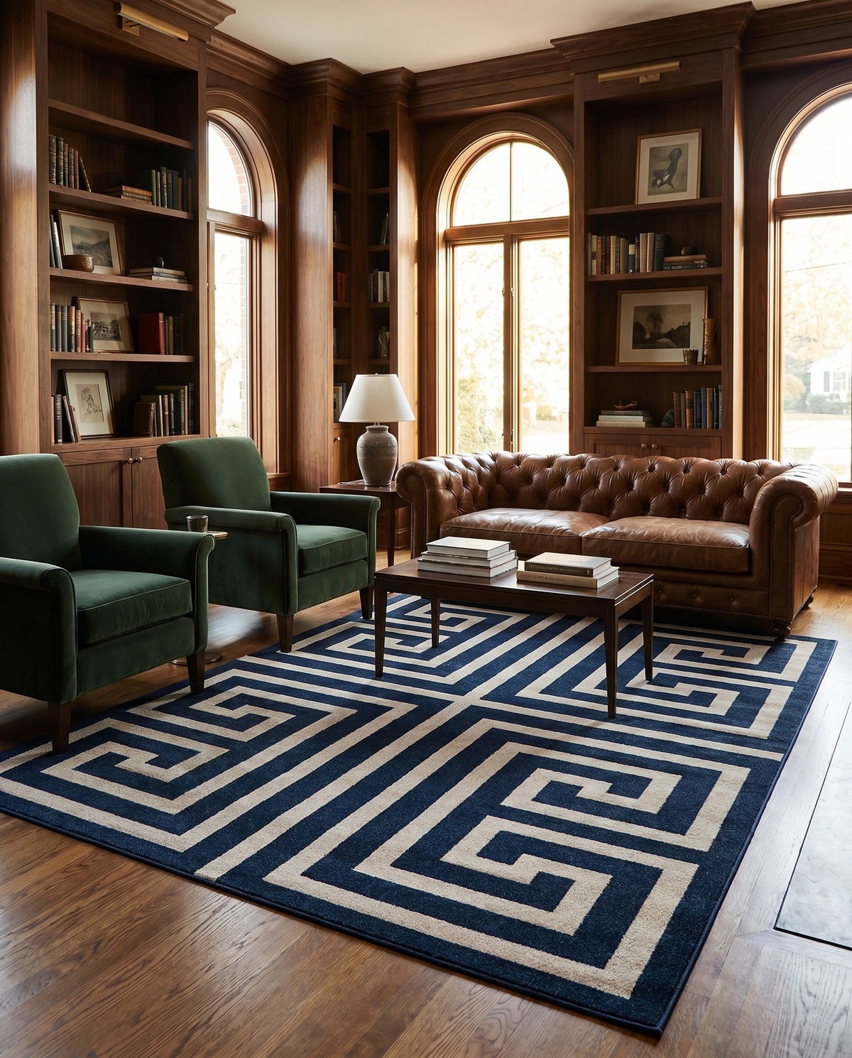 Aegean Labyrinth Collection Area Rug -  Mykonos Rectangle Navy Blue  lifestyle 18
