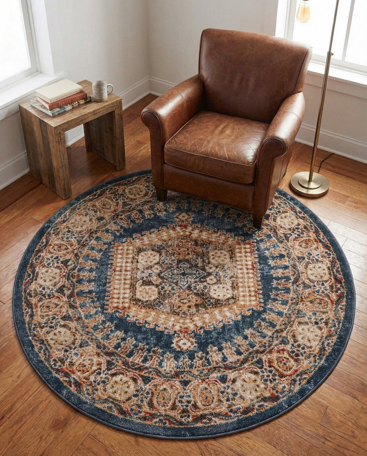 Eden Oasis Collection Area Rug -  Refuge (Blue) Round Blue  lifestyle 82