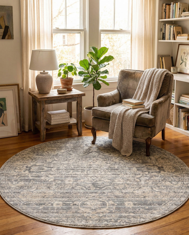 Seville Stripes Collection Area Rug -  Cordoba (Gray) Round Gray  lifestyle 70