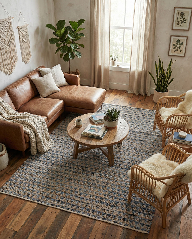 Osian Looms Collection Area Rug - Mumbai Rectangle Navy Blue  lifestyle 15