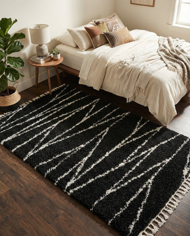 Tranquil Tides Shag Collection Area Rug -  Frost Rectangle Black and White  lifestyle 29