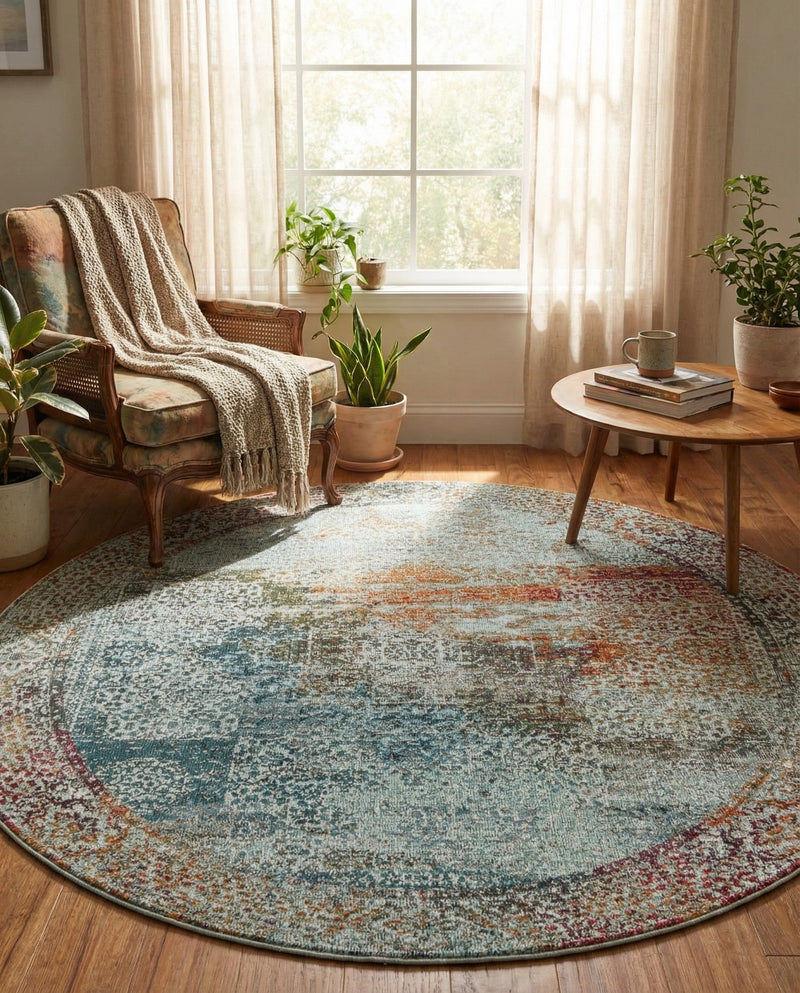 Caribbean Breeze Collection Area Rug -  Yucatan Round Multi  lifestyle 20