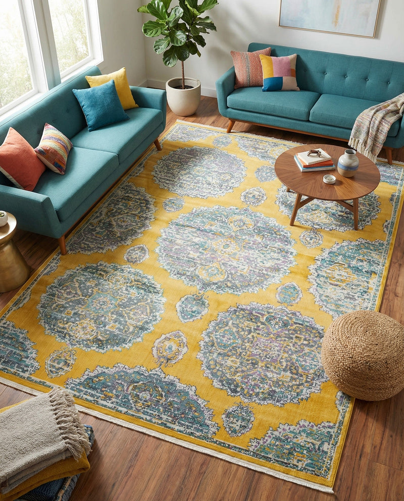 Arcadia Rugs Collection Area Rug -  Atlantis (Yellow) Rectangle Yellow  lifestyle 6