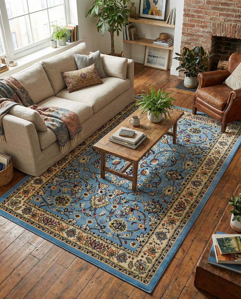 Isfahan Elegance Collection Area Rug - Naghsh-e Jahan (Light Blue) Rectangle Light Blue  lifestyle 21