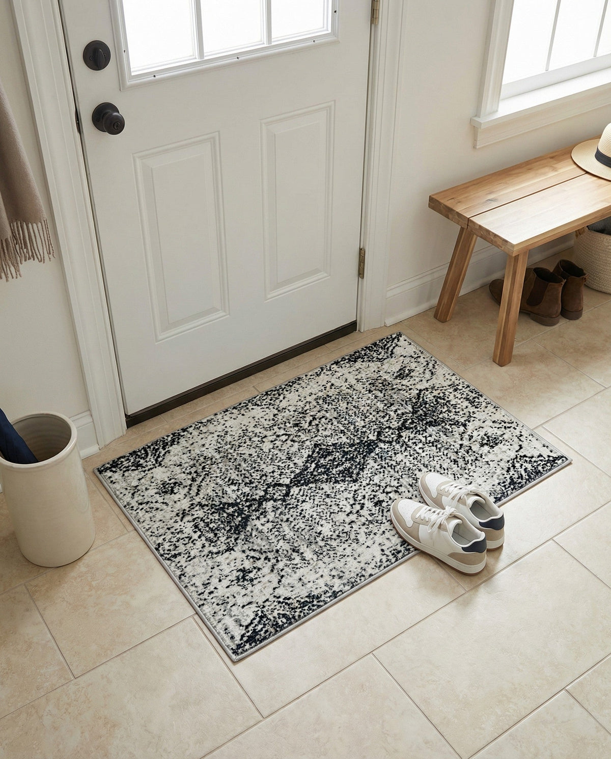 Aegean Elegance Washables Collection Area Rug -  Naxos Rectangle Black and White  lifestyle 37