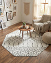 Marrakesh Lattice Collection Area Rug - Casablanca (Ivory Black) Octagon Ivory Black  lifestyle 38