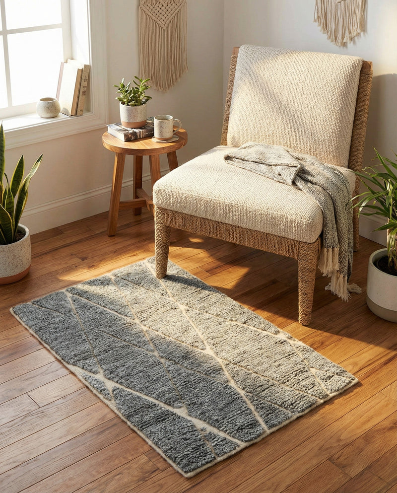 Sahara Berber Wool Collection Area Rug - Marrakesh Rectangle Silver Gray  lifestyle 33