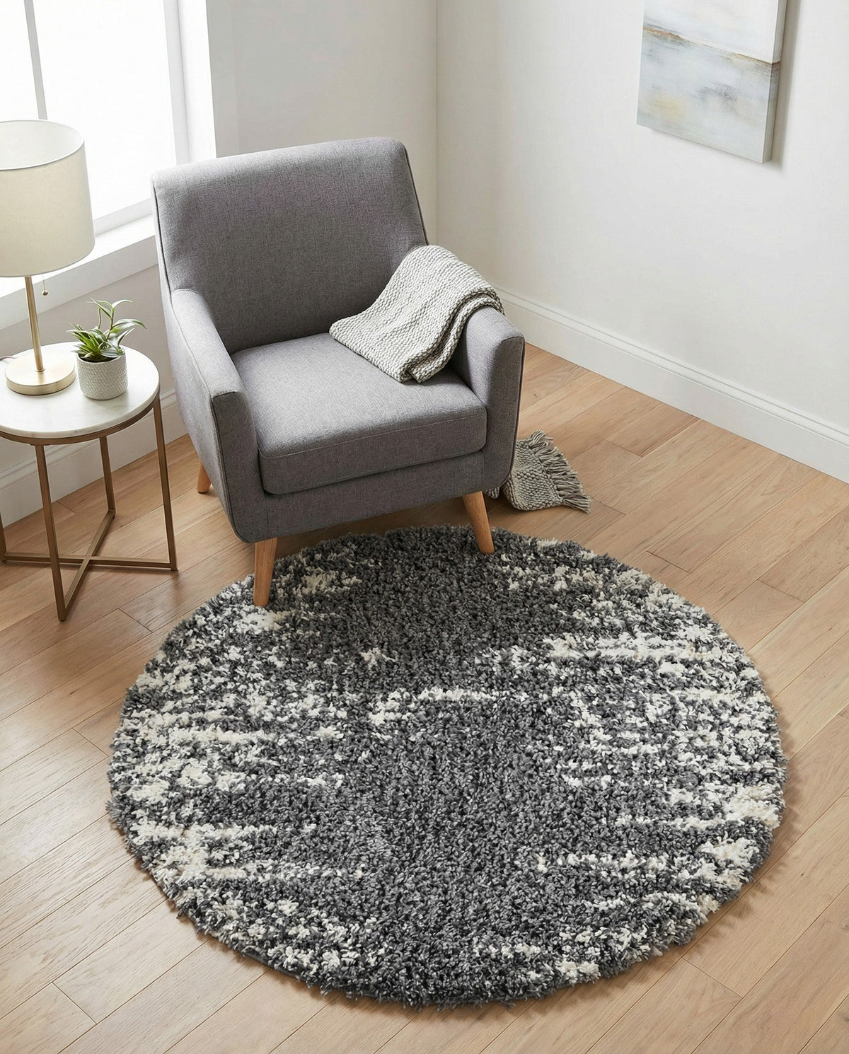 Tranquil Tides Shag Collection Area Rug - Marina Round Gray  lifestyle 156