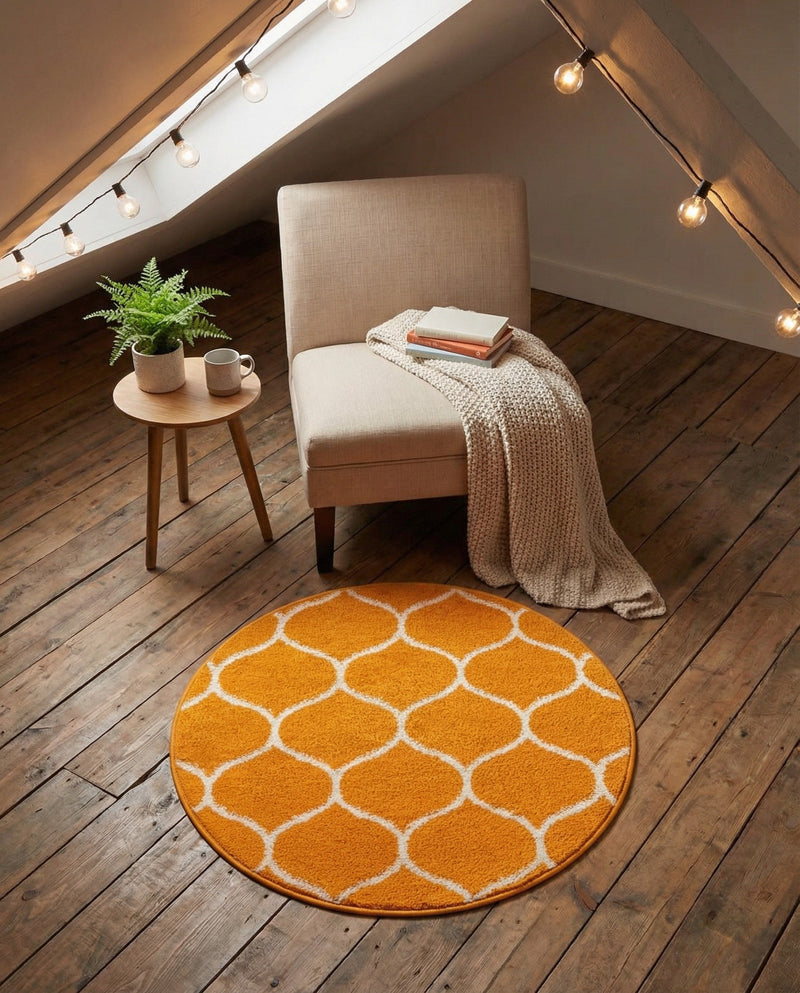 Trellis Mosaic Collection Area Rug -  Pergolatown (Orange) Round Orange  lifestyle 44
