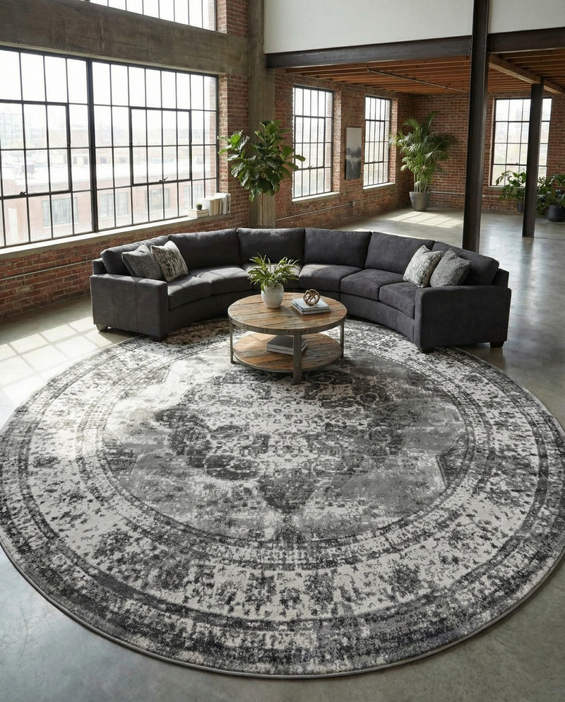 Riviera Elegance Collection Area Rug -  Menton (Gray) Round Gray  lifestyle 64