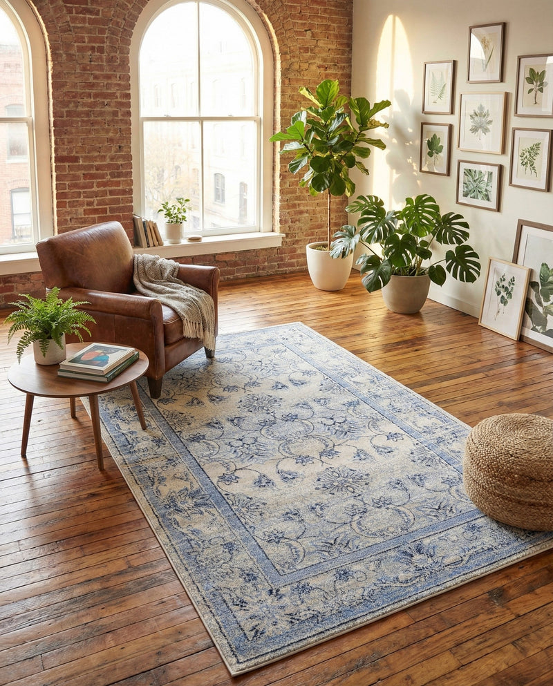 Horizon Collection Area Rug -  Meridian Rectangle Ivory Blue  lifestyle 17