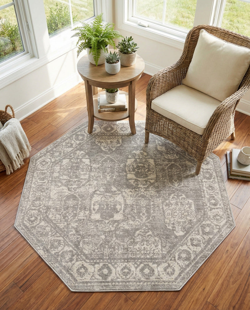 Seville Stripes Collection Area Rug -  Granada (Gray) Octagon Gray  lifestyle 51