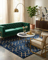 Hollywood Luxe Collection Area Rug - Sunset (Navy Blue Gold) Square Navy Blue Gold  lifestyle 57