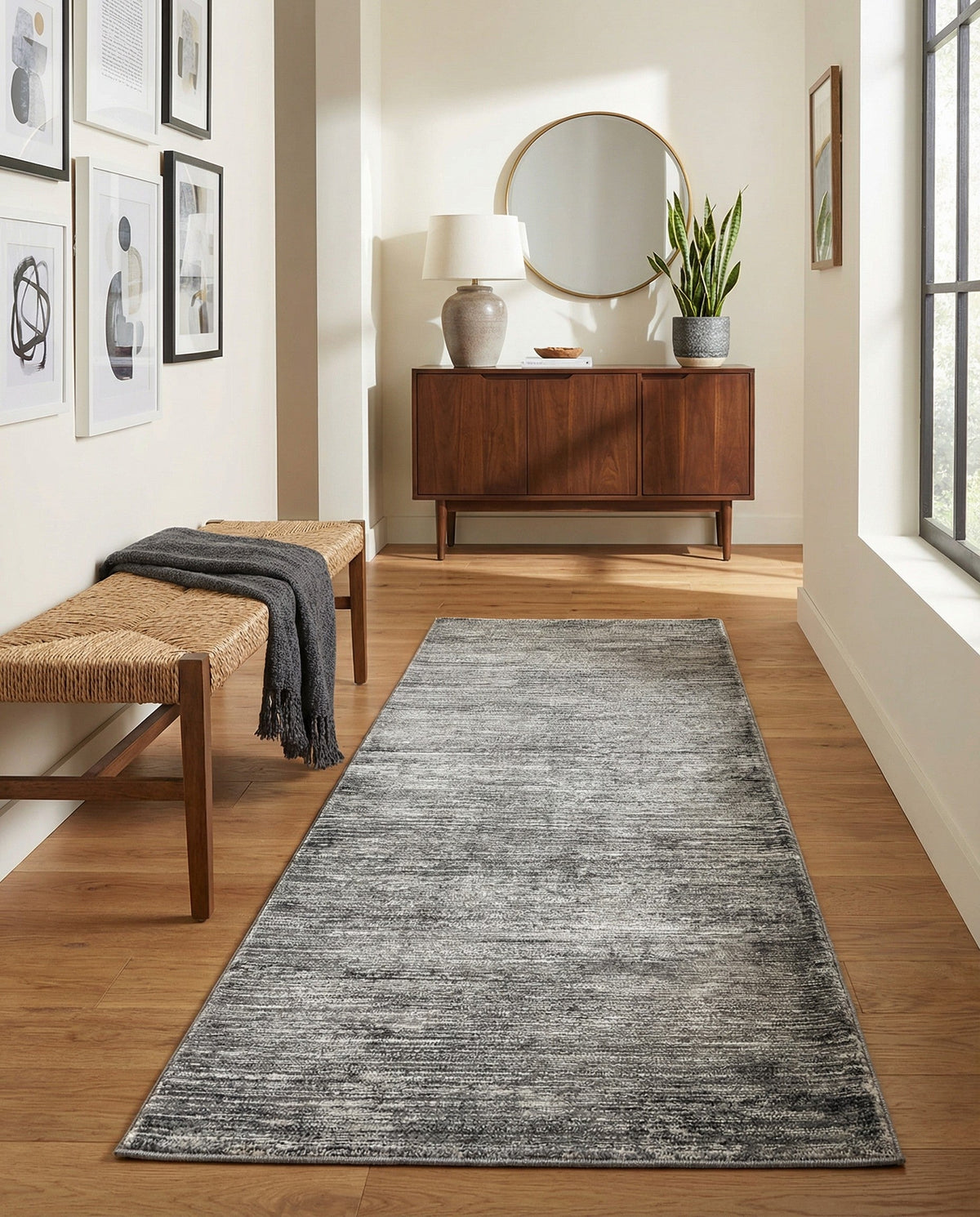 Bloomsbury Elegance Collection Area Rug -  Kensington (Gray) Runner Gray  lifestyle 96