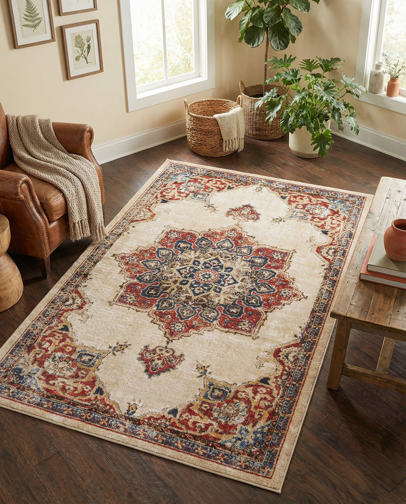 Eden Oasis Collection Area Rug -  Tranquility (Cream) Rectangle Cream  lifestyle 18
