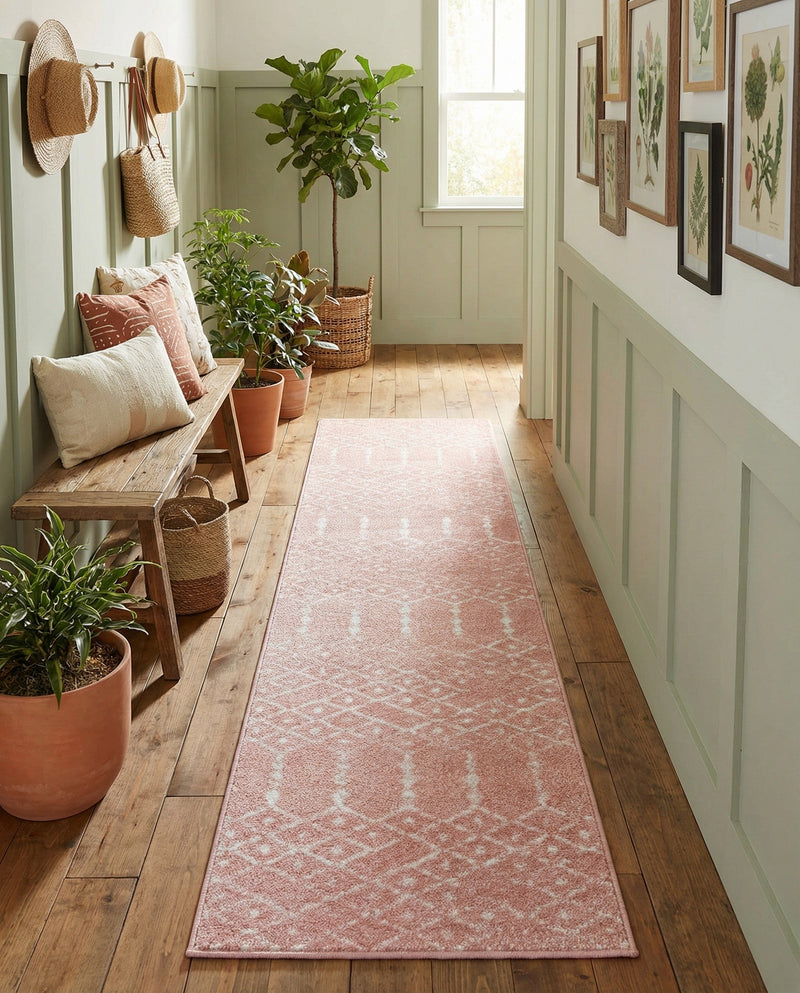 Marrakesh Lattice Collection Area Rug - Casablanca (Rose Pink) Runner Rose Pink  lifestyle 76