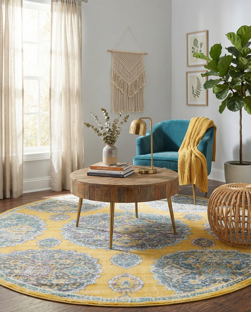 Arcadia Rugs Collection Area Rug -  Atlantis (Yellow) Round Yellow  lifestyle 65