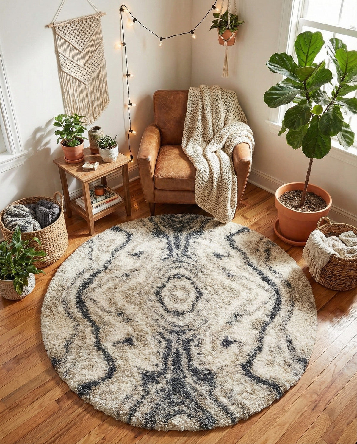 Cozy Cove Shag Collection Area Rug -  Seabreeze Round Gray  lifestyle 102