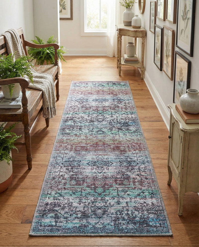 Baroque Era Collection Area Rug - Versailles (Blue Green) Runner Blue Green  lifestyle 16