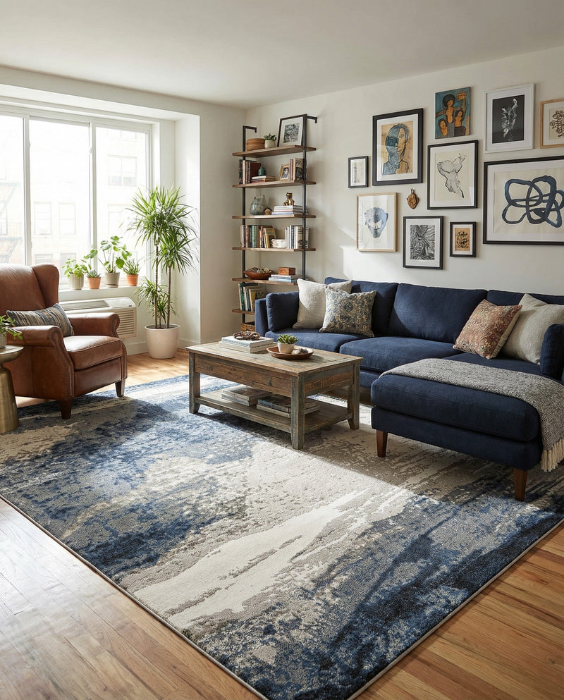 Copenhagen Edge Collection Area Rug - Nyhavn Rectangle Blue  lifestyle 65
