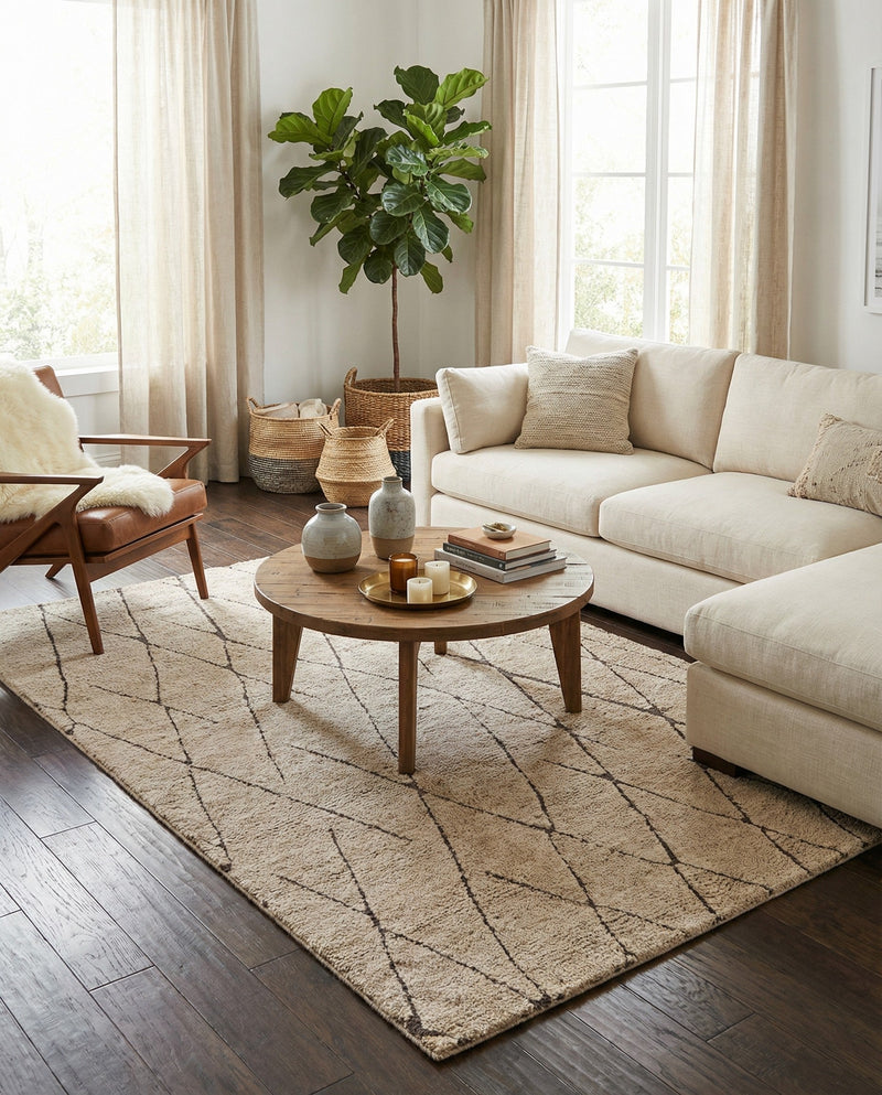Sahara Berber Wool Collection Area Rug - Marrakesh Rectangle Camel Brown  lifestyle 10