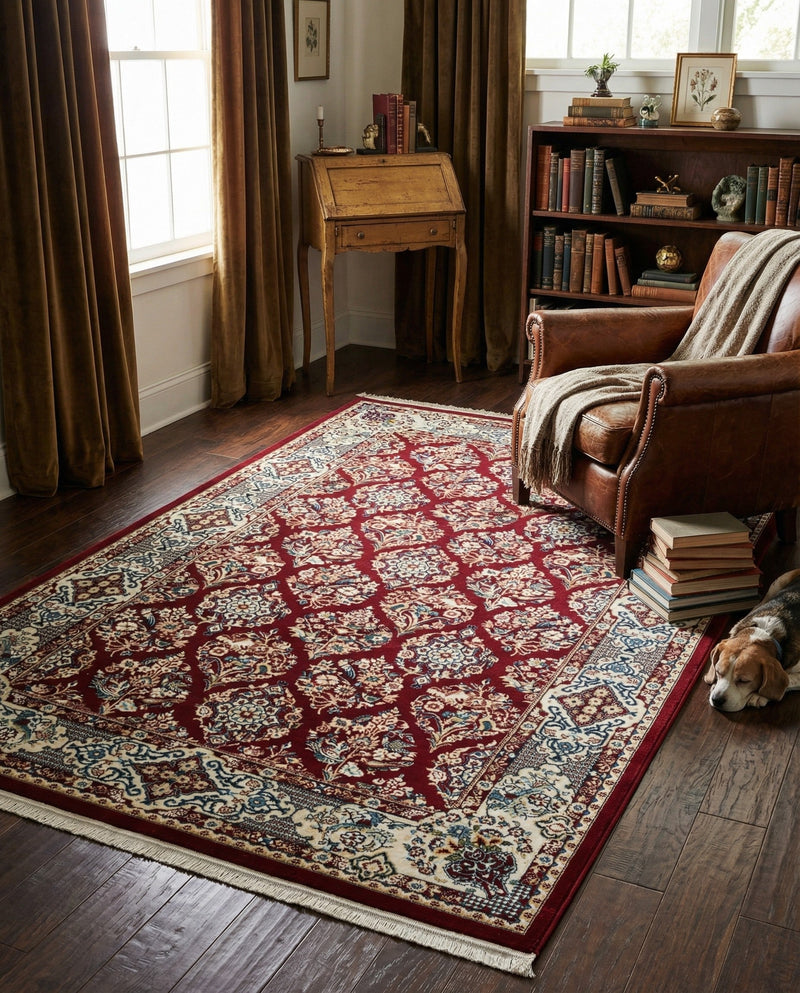 Persian Elegance Collection Area Rug -  Yazd Rectangle Burgundy  lifestyle 12