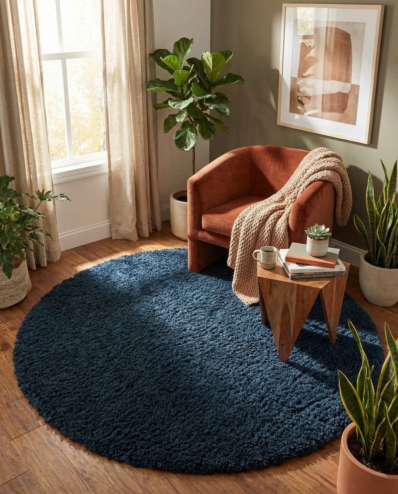 Eternal Plush Oasis Collection Area Rug -  Tranquility (Cobalt) Round Cobalt  lifestyle 65