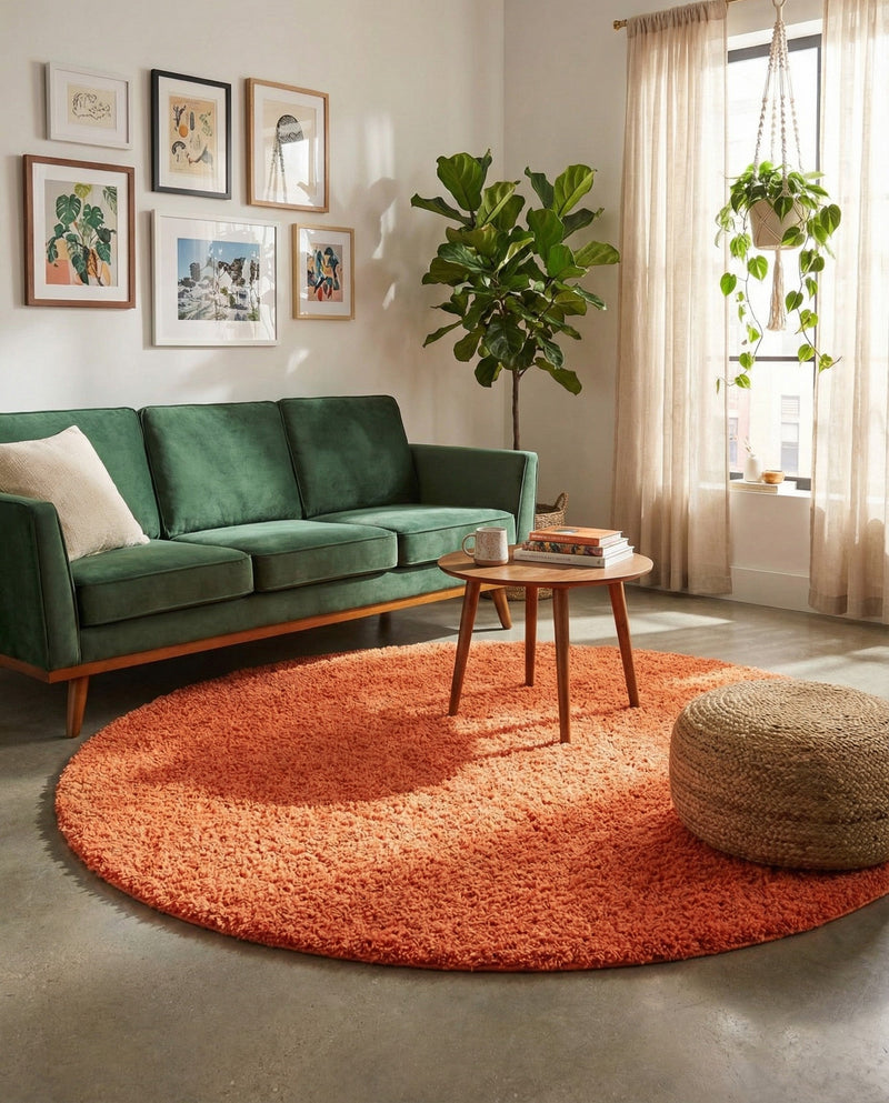 Plush Oasis Collection Area Rug - Serenity (Tiger Orange) Round Tiger Orange  lifestyle 68