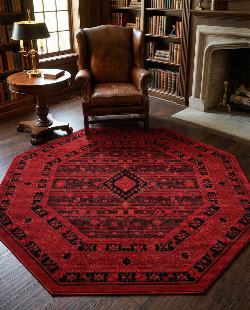 Samarkand Elegance Collection Area Rug -  Zarafshan Octagon Red  lifestyle 79