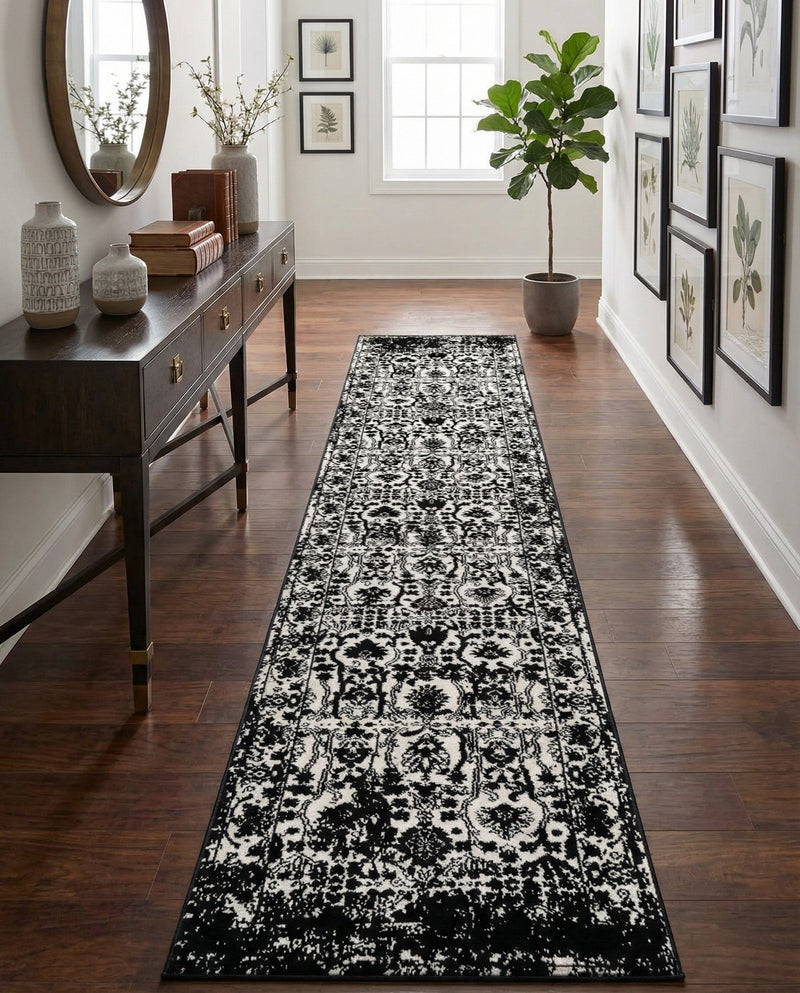 Cascade Range Collection Area Rug -  Shasta (Black and White) Runner Black and White  lifestyle 38