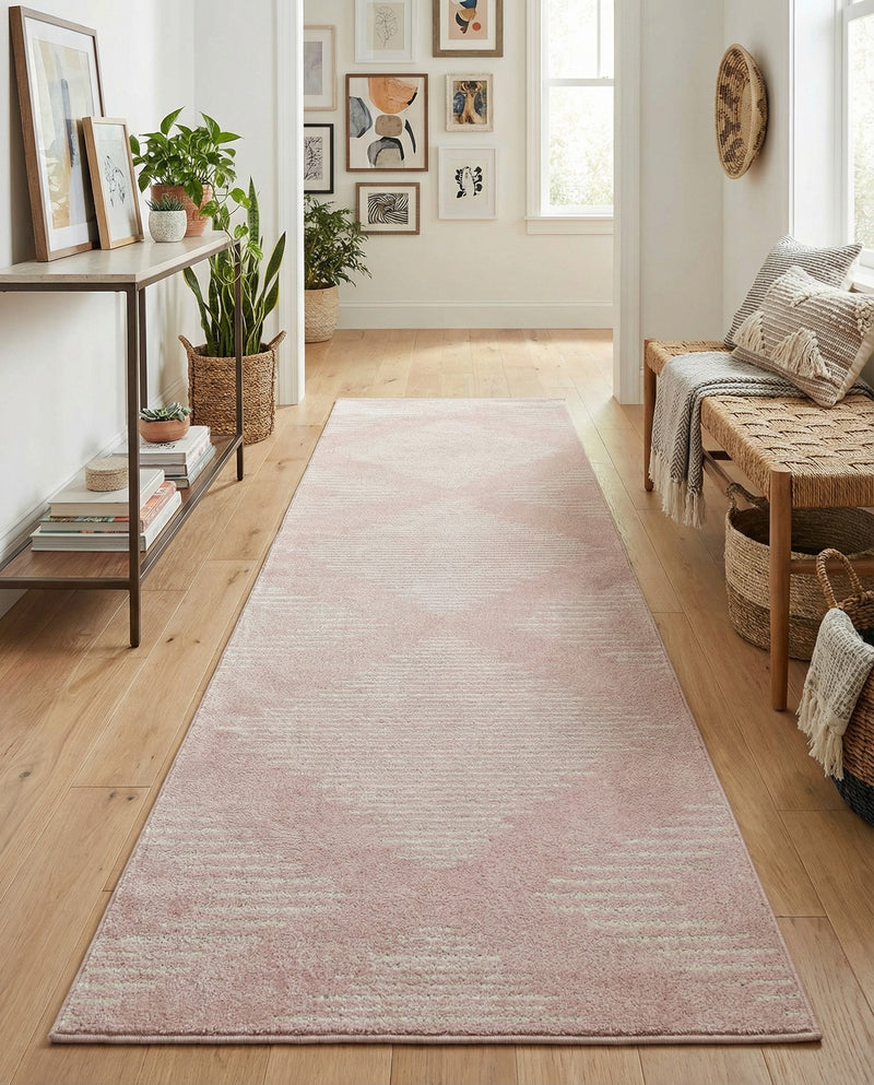 Seychelles Stripes Collection Area Rug - Mahe (Pink) Runner Pink  lifestyle 18